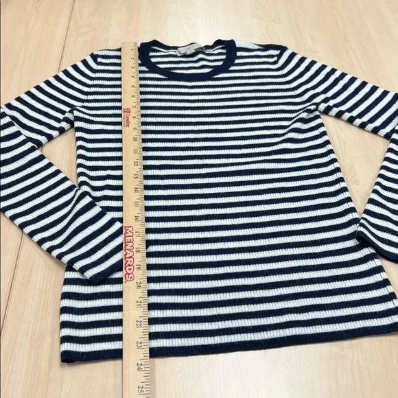 Loft wool blend nautical navy blue white striped crew neck long sleeve sweater M - Picture 7 of 8